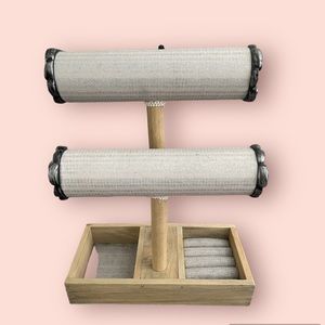 Two level jewelry storage and display stand organizer EUC wood floral